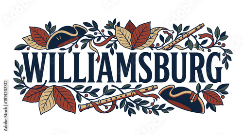 Williamsburg Virginia colonial theme emblem vector illustration