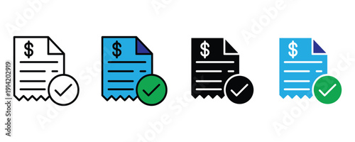 Paid bill icon vector. Financial invoice symbol with checkmark for successful payment, receipt verification, and accounting set. Vector Illustration.