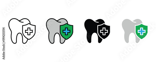 Dental protection icon vector. Tooth with shield symbol for oral hygiene, dentistry health care, and medical insurance set. Vector Illustration.