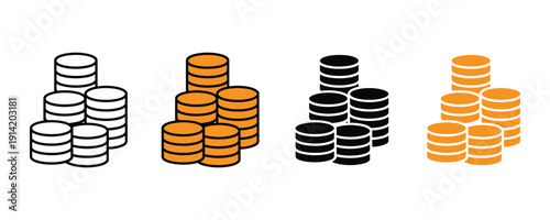 Stack of coins icon vector. Money savings symbol for financial investment, banking wealth, and currency growth set. Vector Illustration.