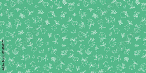 Abstract fruits and leaves. Seamless pattern. Line icons of juicy fruits. Apple, pear, garden harvest. Drawing, doodle illustration. Vector background, wallpaper.