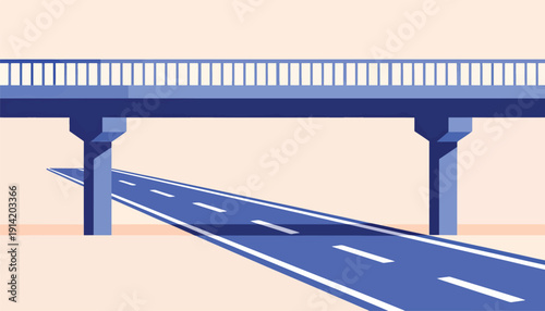 Modern overpass and road with striped lanes on a light peach background