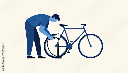 Person pumping air into a bicycle tire with a gauge