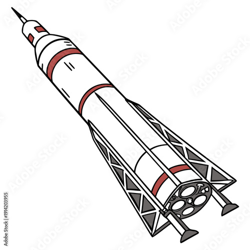 White and red rocket with launchpad structure spacecraft