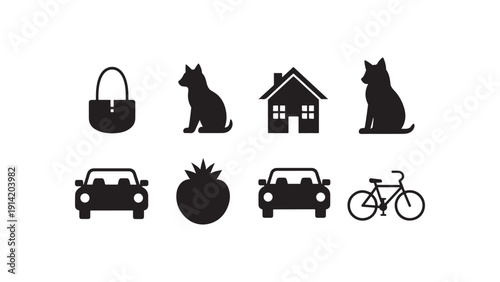 Black and White Minimalist Lifestyle Icons Set Isolated
