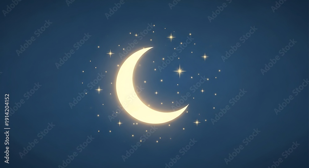Naklejka premium Glowing crescent moon under starry night sky with celestial beauty