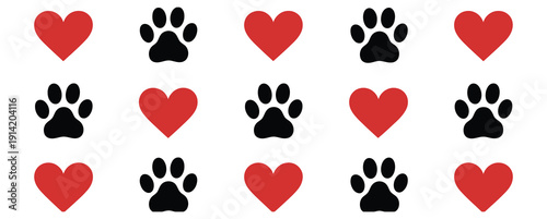 Pet love vector border with heart and paw motifs for banners, wrapping paper, and creative background design