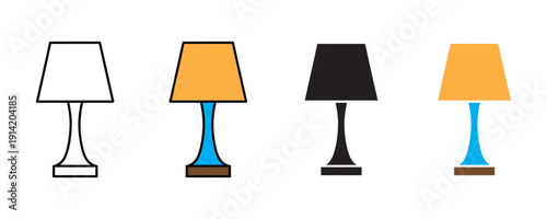 Table lamp icon vector. Home lighting symbol for interior furniture, desk lamp illumination, and nightlight decor set. Vector Illustration.