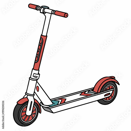 Red and white kids push scooter with black wheels kids scooter