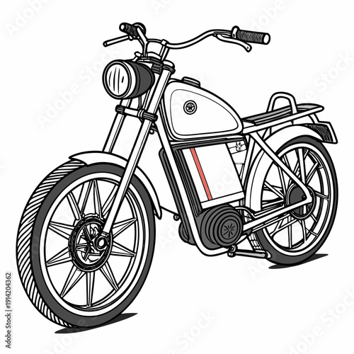 Black and white of a motorcycle with a red stripe bike