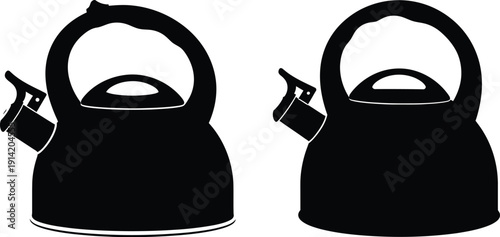 A black and white two tea kettles