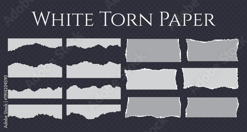 Realistic Torn White Paper Texture with Ripped Edges on Transparent Background