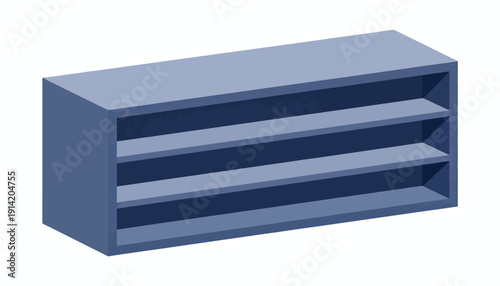 A blue, three-shelf, open-faced storage unit with a textured finish