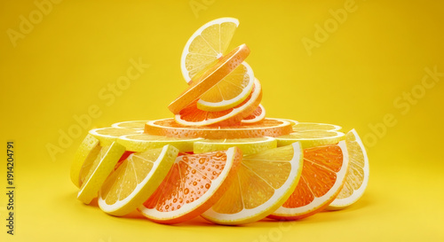 Vibrant orange and lemon slices stacked in creative display