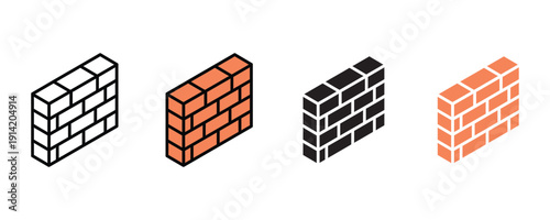 Brick wall icon vector. Construction symbol for masonry work, home building, and architectural structure set. Vector Illustration.
