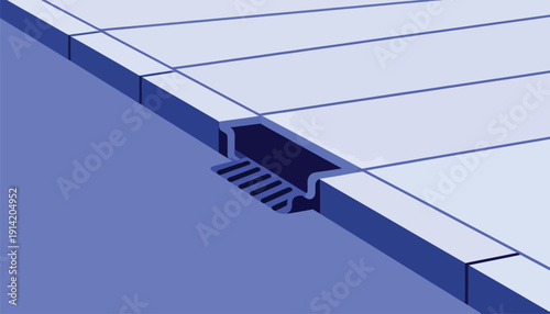 Isometric view of a street curb and gutter with parallel lines