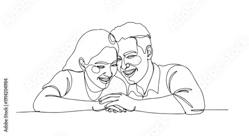 Happy Couple Enjoying a Moment Together, Continuous Line Drawing, Celebrating Love and Connection