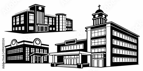 A collection of various building types showcasing architectural diversity