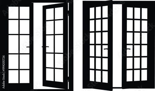 A black and white two sets of double doors
