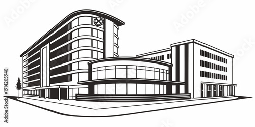 Modern architectural building with reflective glass windows and unique design elements