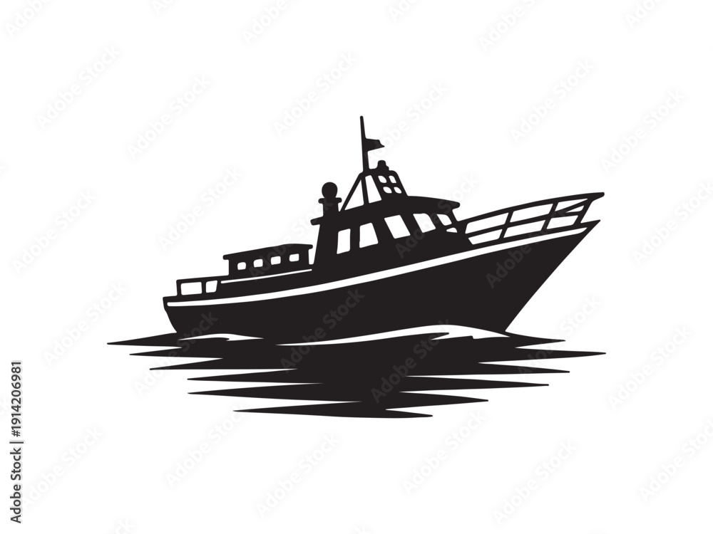 Naklejka premium Fishing boat silhouette on water