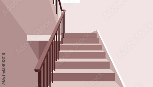 Minimalist staircase with a brown handrail and muted pink steps