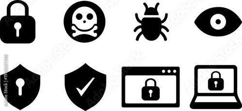 Black shield with a white keyhole shape in the center