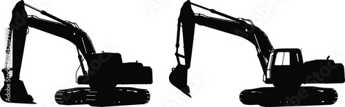 Black silhouette illustration of two excavators