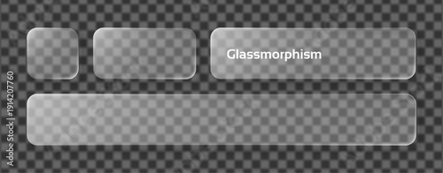 Glassmorphism effect transparent frames with text space on checkered background. Modern UI element for presentation or web design.