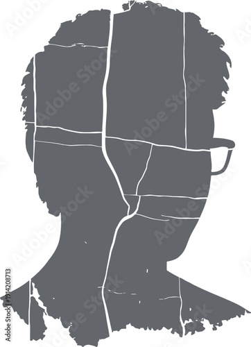 Cracked Man Wearing Glasses Silhouette