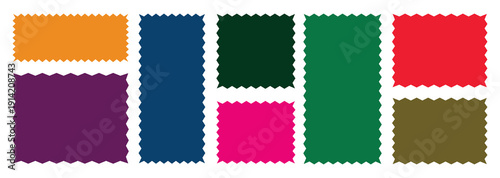 Set of color wavy edge frames.  Postage stamp borders.Set of color wavy edge frames. Rectangle shape frame with zigzag edge.Geometric zig zag wavy edge stickers, frames, shapes.Zig zag edge.