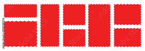 Set of color wavy edge frames.  Postage stamp borders.Set of color wavy edge frames. Rectangle shape frame with zigzag edge.Geometric zig zag wavy edge stickers, frames, shapes.Zig zag edge.