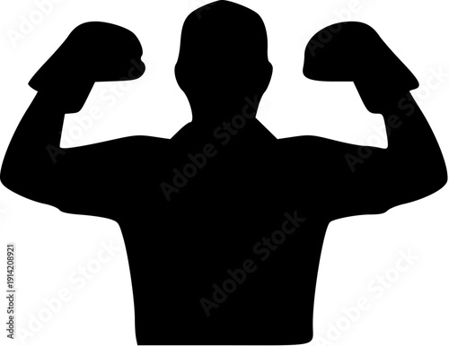Silhouette of a boxer flexing their muscles
