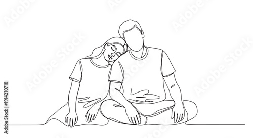 A tender line art illustration of a couple resting peacefully together, embodying love and connection