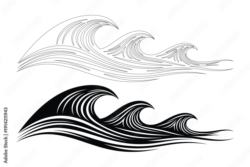 Fototapeta premium Ocean Waves: Stylized Design, Water, Sea