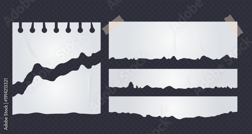 Realistic Torn White Paper Texture with Ripped Edges on Transparent Background