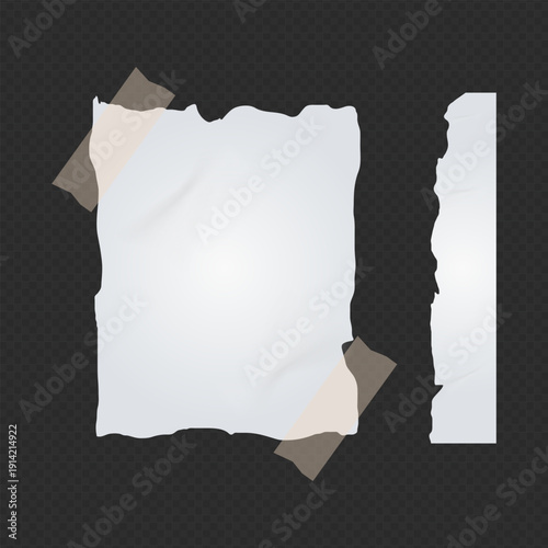 Realistic Torn White Paper Texture with Ripped Edges on Transparent Background
