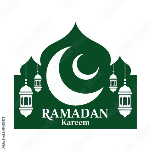 A Festive Minimalist Graphic Design Illustration featuring Islamic symbols for Ramadan Kareem