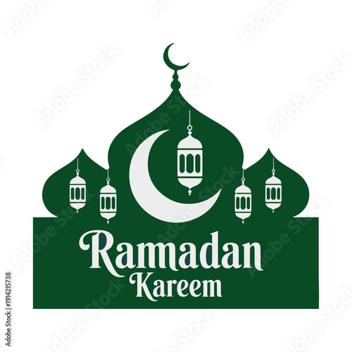 Simple and Peaceful Festive Graphic Design Celebrating Ramadan Kareem with Traditional Islamic Symbols