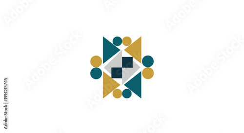 Abstract geometric logo design with shapes and circles.