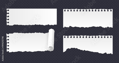 Realistic Torn White Paper Texture with Ripped Edges on Transparent Background