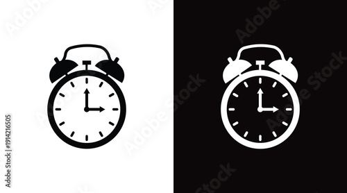 Alarm clock , Classic and Modern design.  black and white silhouette set.  vector illustration 
