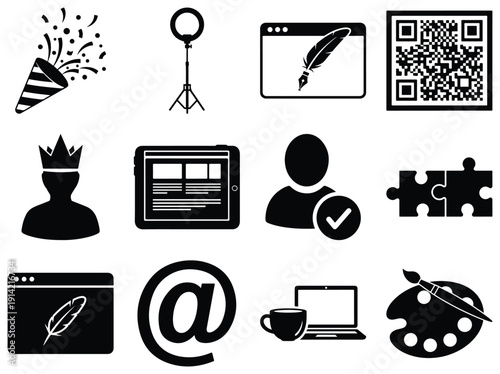 Set of black and white representing social media and digital interaction 1