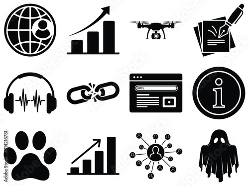 Set of black and white representing social media and digital interaction