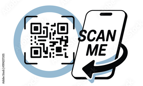 Scan QR code from smartphone illustration showing phone reading barcode with scan me concept for digital interaction