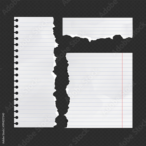 Realistic Torn White Paper Texture with Ripped Edges on Transparent Background