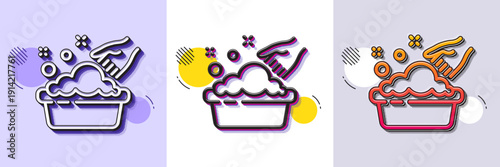 Hand washing line icon. Halftone dotted pattern. Gradient icon with grain shadow. Laundry service sign. Clothing cleaner symbol. Line hand washing icon. Various designs. Vector