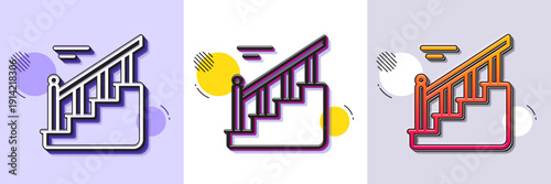 Stairs line icon. Halftone dotted pattern. Gradient icon with grain shadow. House staircase sign. Steps with railing symbol. Line stairs icon. Various designs. Vector