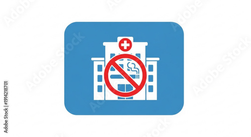 No hospital sign with red prohibition symbol on blue background