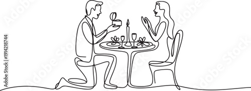 Continuous one line drawing a man invites his woman to a romantic dinner. The atmosphere is conducive to proposing to the sweetheart. one line Icon drawing